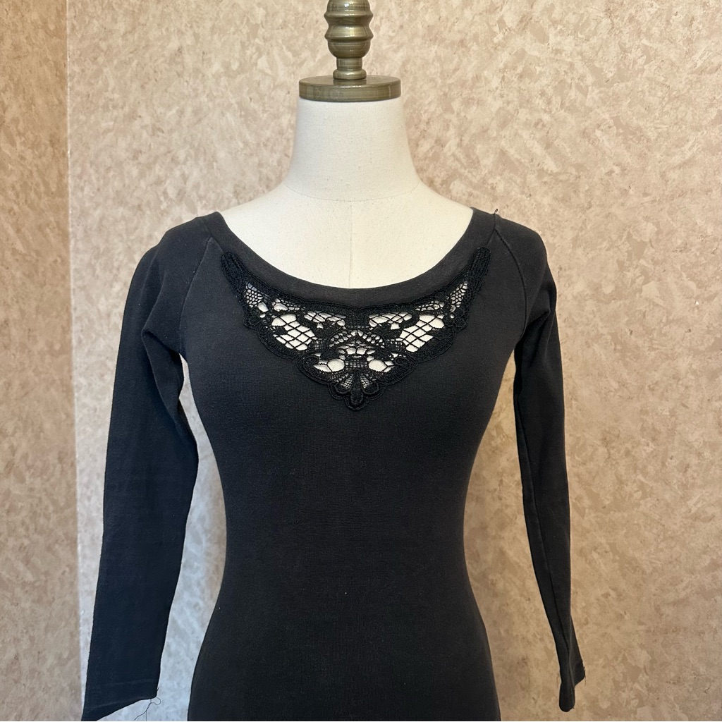 Vtg 90s Black Lace Neckline Bodysuit